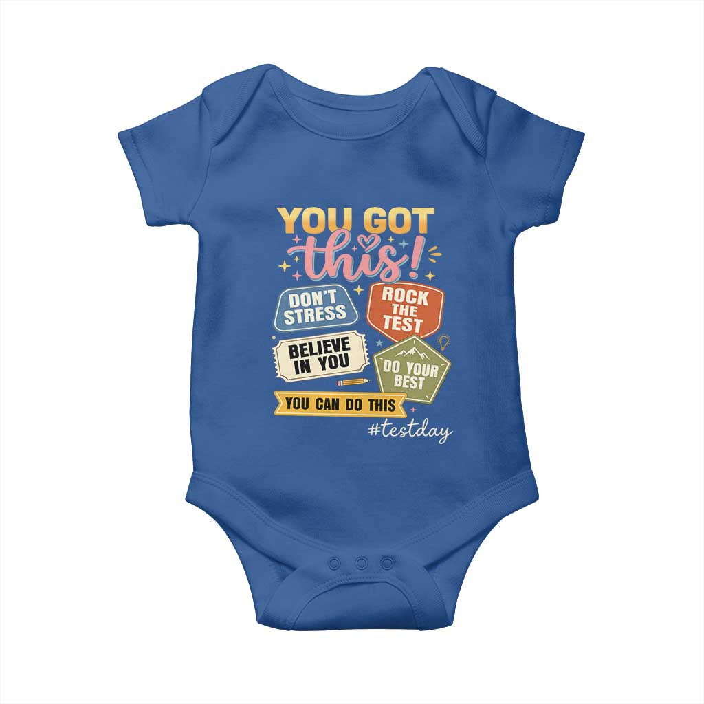 Retro Test Day Motivation You Got This Baby Onesie Rock The Test Believe In You Inspirational Teacher TS02 Royal Blue Print Your Wear