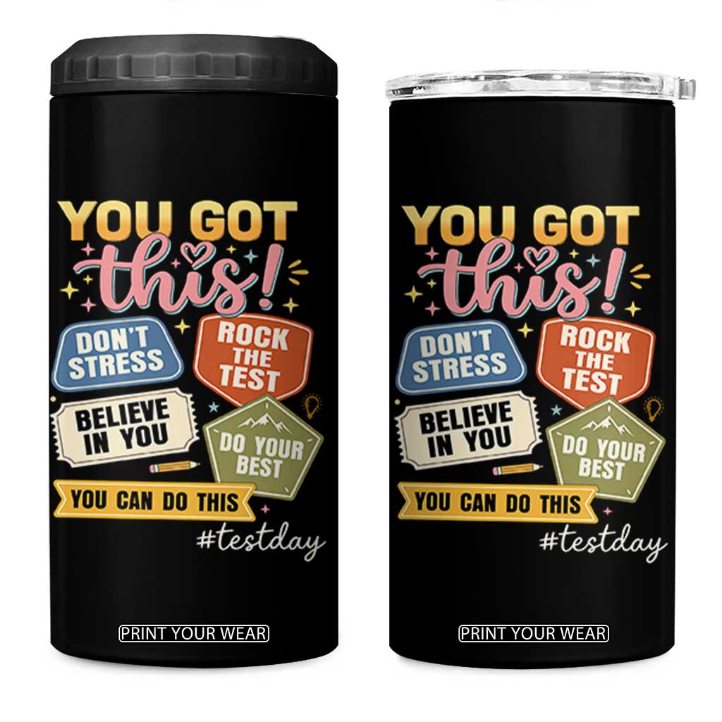Retro Test Day Motivation You Got This 4 in 1 Can Cooler Tumbler Rock The Test Believe In You Inspirational Teacher TS02 One Size: 16 oz Black Print Your Wear