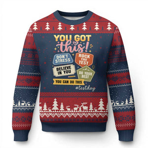 Retro Test Day Motivation You Got This Ugly Christmas Sweater Rock The Test Believe In You Inspirational Teacher TS02 Navy Red Print Your Wear
