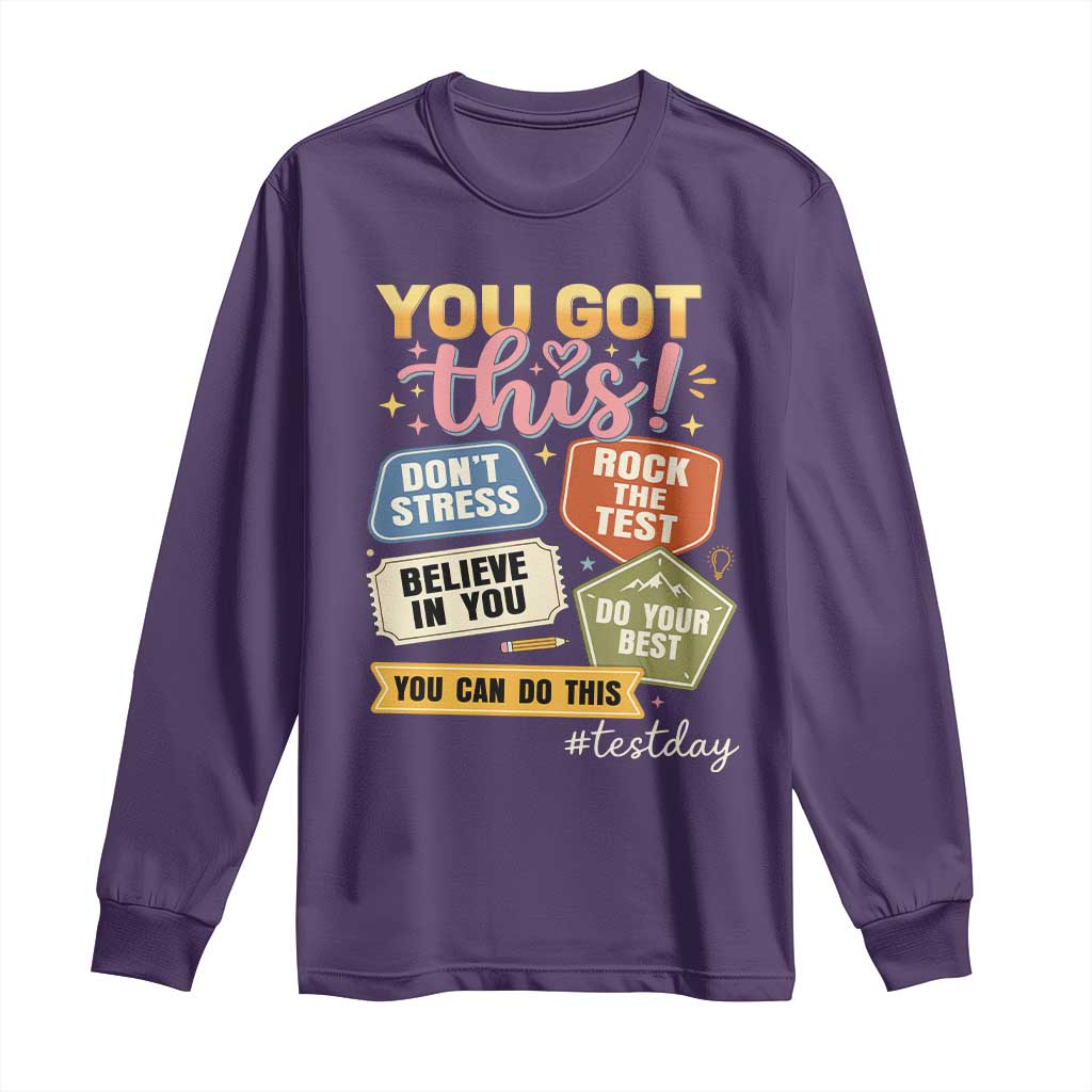Retro Test Day Motivation You Got This Long Sleeve Shirt Rock The Test Believe In You Inspirational Teacher TS02 Purple Print Your Wear