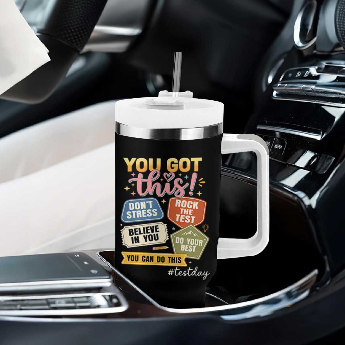 Retro Test Day Motivation You Got This Tumbler With Handle Rock The Test Believe In You Inspirational Teacher TS02 Print Your Wear