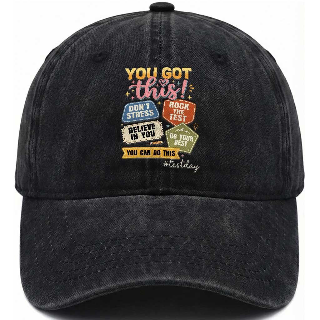 Retro Test Day Motivation You Got This Washed Cotton Baseball Cap Rock The Test Believe In You Inspirational Teacher TS02 Print Your Wear