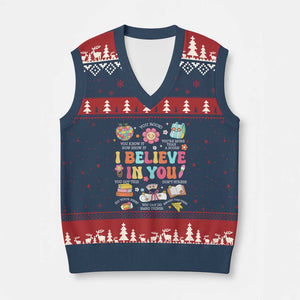 Groovy I Believe In You Testing Motivation V-Neck Knit Sweater Vest More Than A Score for Teacher Student TS02 Navy Red Print Your Wear