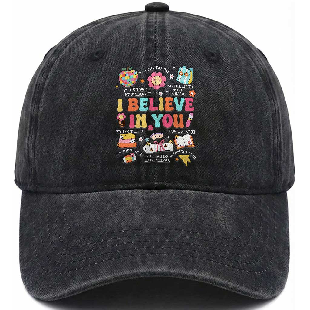 Groovy I Believe In You Testing Motivation Washed Cotton Baseball Cap More Than A Score for Teacher Student TS02 Print Your Wear