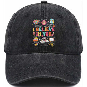 Groovy I Believe In You Testing Motivation Washed Cotton Baseball Cap More Than A Score for Teacher Student TS02 Print Your Wear