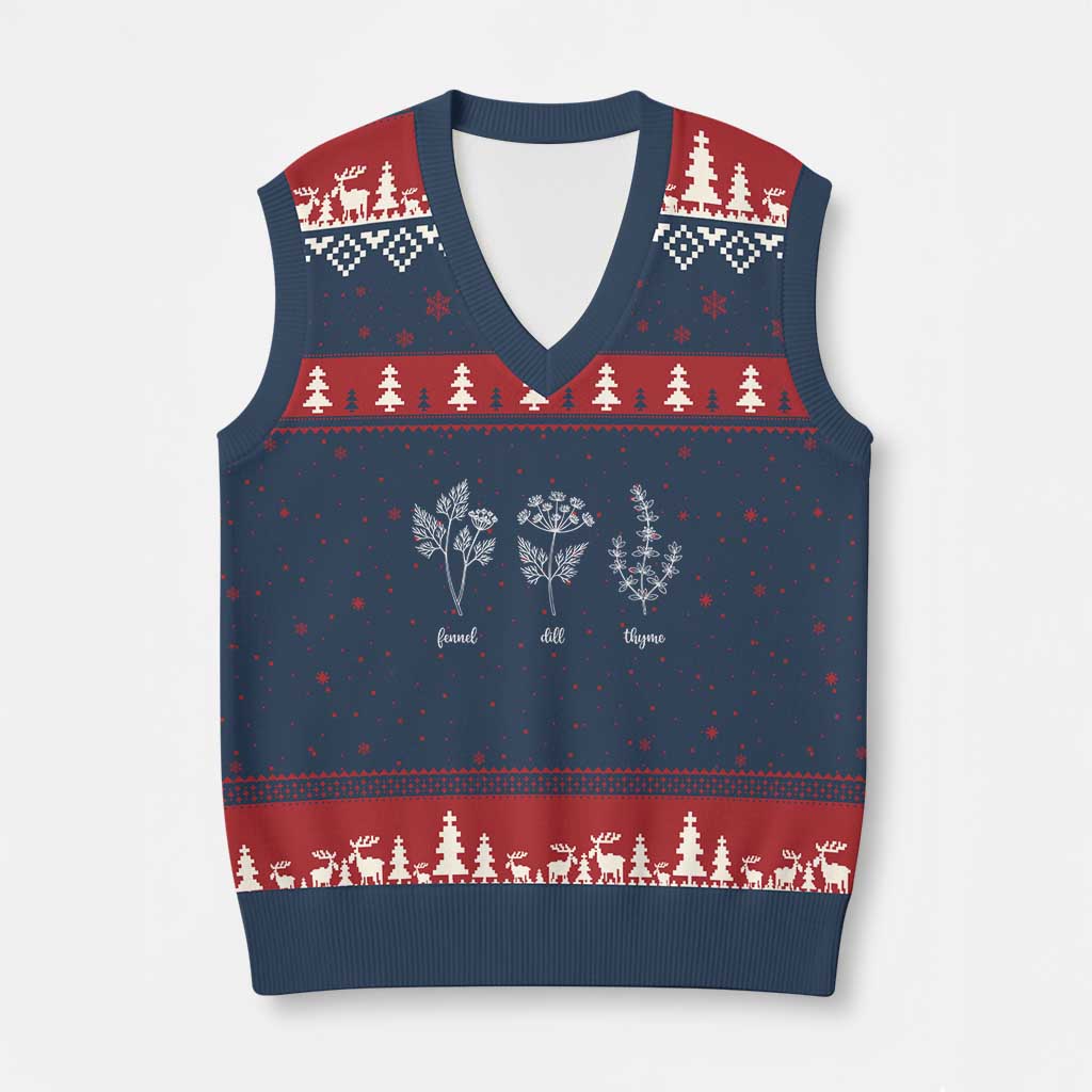 Fennel Dill Thyme Subtle FDT V-Neck Knit Sweater Vest Botanical Herb Line Art Political Satire TS02 Navy Red Print Your Wear