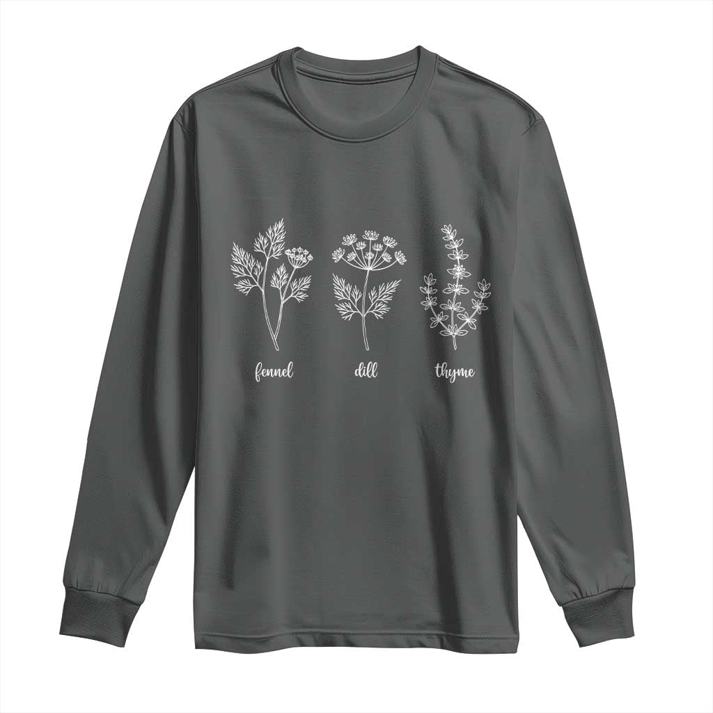 Fennel Dill Thyme Subtle FDT Long Sleeve Shirt Botanical Herb Line Art Political Satire TS02 Dark Heather Print Your Wear