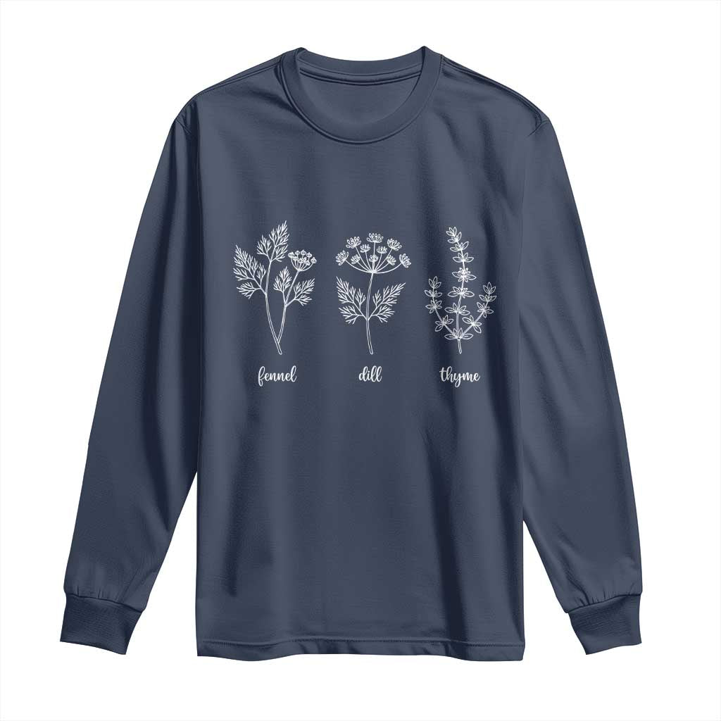 Fennel Dill Thyme Subtle FDT Long Sleeve Shirt Botanical Herb Line Art Political Satire TS02 Navy Print Your Wear