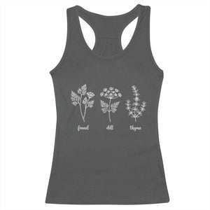 Fennel Dill Thyme Subtle FDT Racerback Tank Top Botanical Herb Line Art Political Satire TS02 Dark Heather Print Your Wear