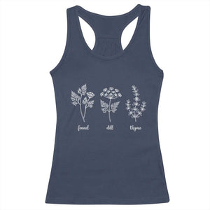 Fennel Dill Thyme Subtle FDT Racerback Tank Top Botanical Herb Line Art Political Satire TS02 Navy Print Your Wear
