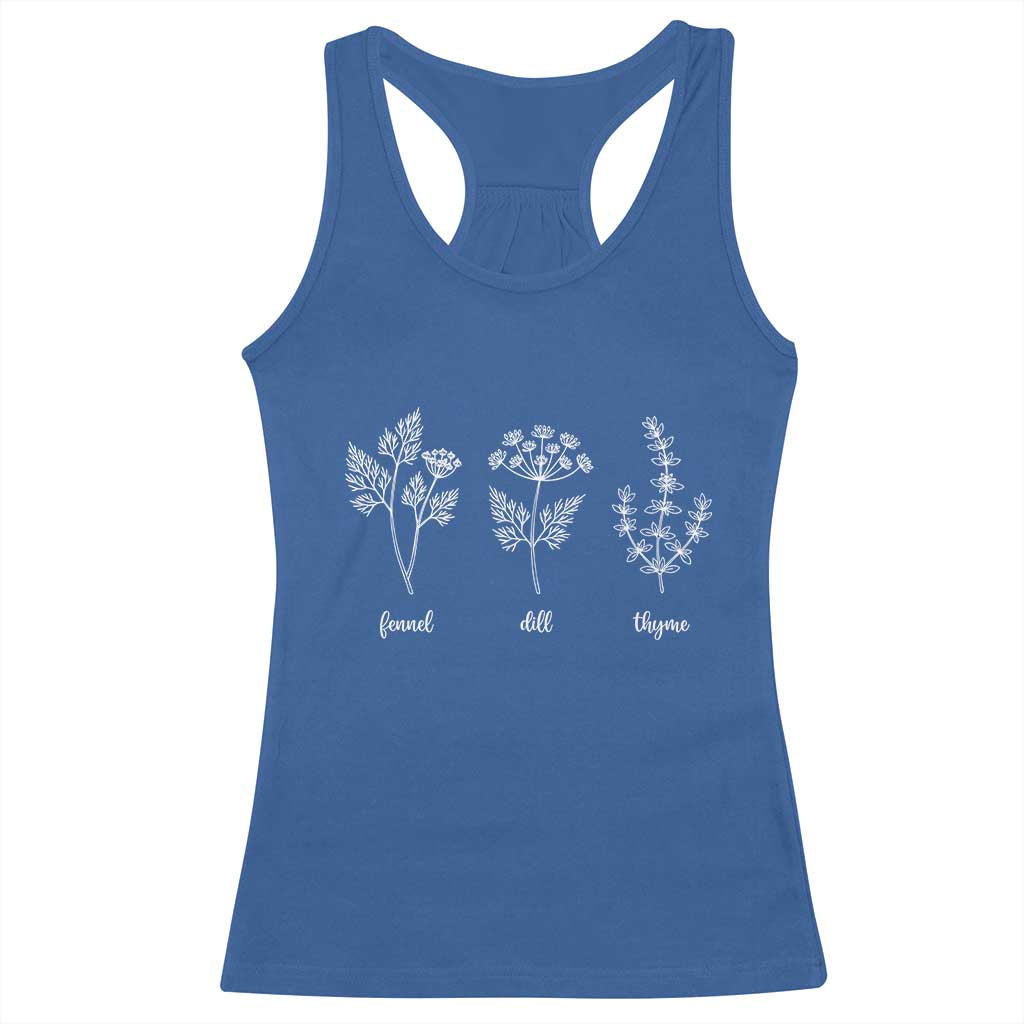 Fennel Dill Thyme Subtle FDT Racerback Tank Top Botanical Herb Line Art Political Satire TS02 Royal Blue Print Your Wear