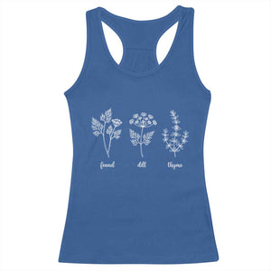 Fennel Dill Thyme Subtle FDT Racerback Tank Top Botanical Herb Line Art Political Satire TS02 Royal Blue Print Your Wear