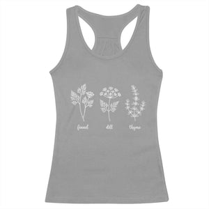 Fennel Dill Thyme Subtle FDT Racerback Tank Top Botanical Herb Line Art Political Satire TS02 Sport Gray Print Your Wear