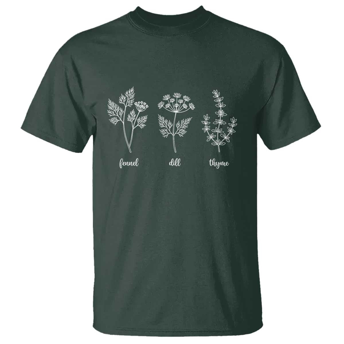 Fennel Dill Thyme Subtle FDT T Shirt Botanical Herb Line Art Political Satire TS02 Dark Forest Green Print Your Wear