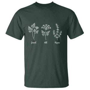 Fennel Dill Thyme Subtle FDT T Shirt Botanical Herb Line Art Political Satire TS02 Dark Forest Green Print Your Wear