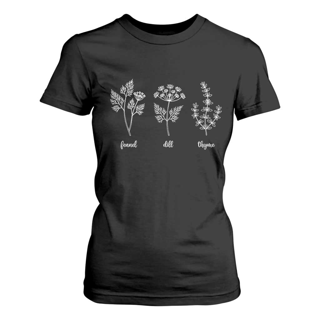 Fennel Dill Thyme Subtle FDT T Shirt For Women Botanical Herb Line Art Political Satire TS02 Black Print Your Wear