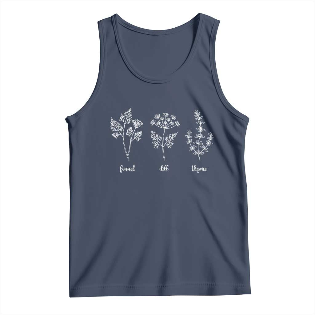 Fennel Dill Thyme Subtle FDT Tank Top Botanical Herb Line Art Political Satire TS02 Navy Print Your Wear