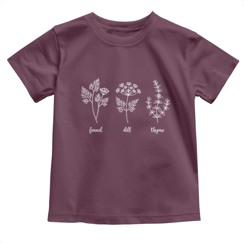Fennel Dill Thyme Subtle FDT Toddler T Shirt Botanical Herb Line Art Political Satire TS02 Maroon Print Your Wear