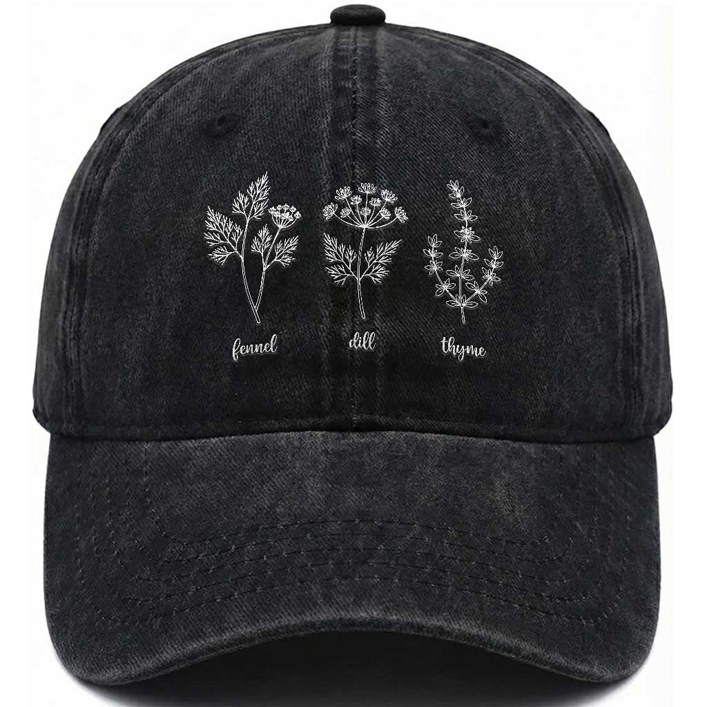 Fennel Dill Thyme Subtle FDT Washed Cotton Baseball Cap Botanical Herb Line Art Political Satire TS02 Print Your Wear