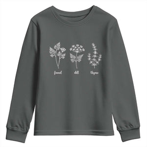 Fennel Dill Thyme Subtle FDT Youth Sweatshirt Botanical Herb Line Art Political Satire TS02 Dark Heather Print Your Wear