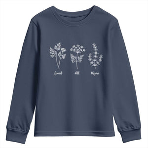 Fennel Dill Thyme Subtle FDT Youth Sweatshirt Botanical Herb Line Art Political Satire TS02 Navy Print Your Wear