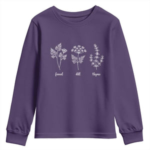Fennel Dill Thyme Subtle FDT Youth Sweatshirt Botanical Herb Line Art Political Satire TS02 Purple Print Your Wear