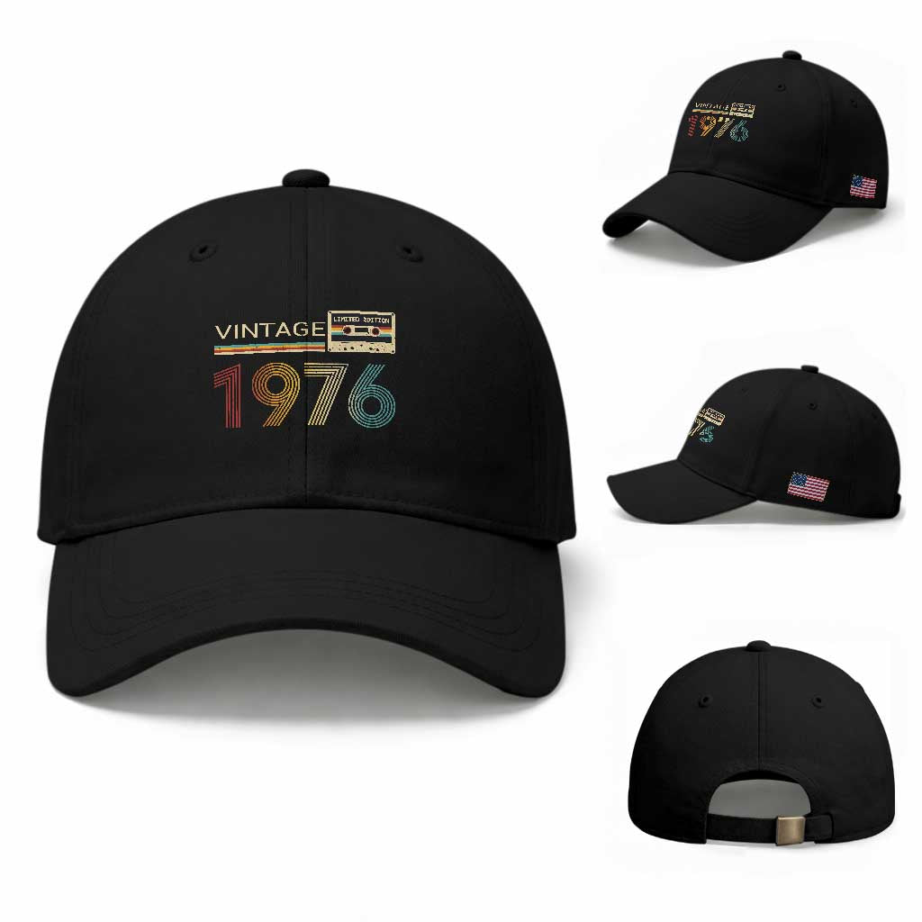 Vintage 1976 Retro Cassette Tape Graphic Baseball Cap Awesome Since 1976 Birthday Gift TS02 Baseball Cap Universal Fit Black Print Your Wear