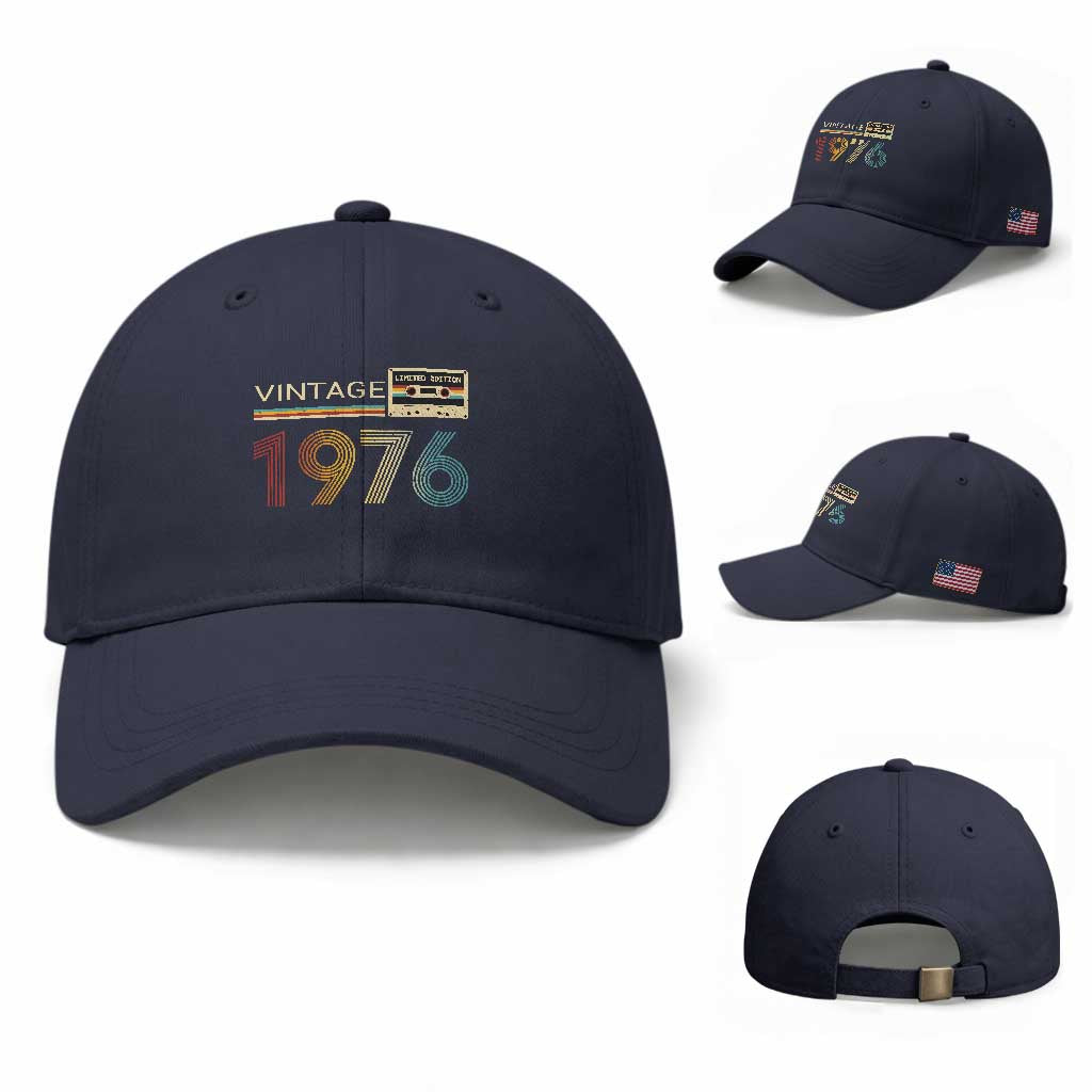 Vintage 1976 Retro Cassette Tape Graphic Baseball Cap Awesome Since 1976 Birthday Gift TS02 Baseball Cap Universal Fit Navy Print Your Wear