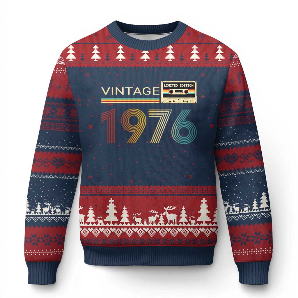 Vintage 1976 Retro Cassette Tape Graphic Ugly Christmas Sweater Awesome Since 1976 Birthday Gift TS02 Navy Red Print Your Wear