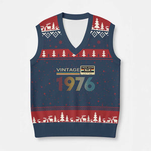 Vintage 1976 Retro Cassette Tape Graphic V-Neck Knit Sweater Vest Awesome Since 1976 Birthday Gift TS02 Navy Red Print Your Wear