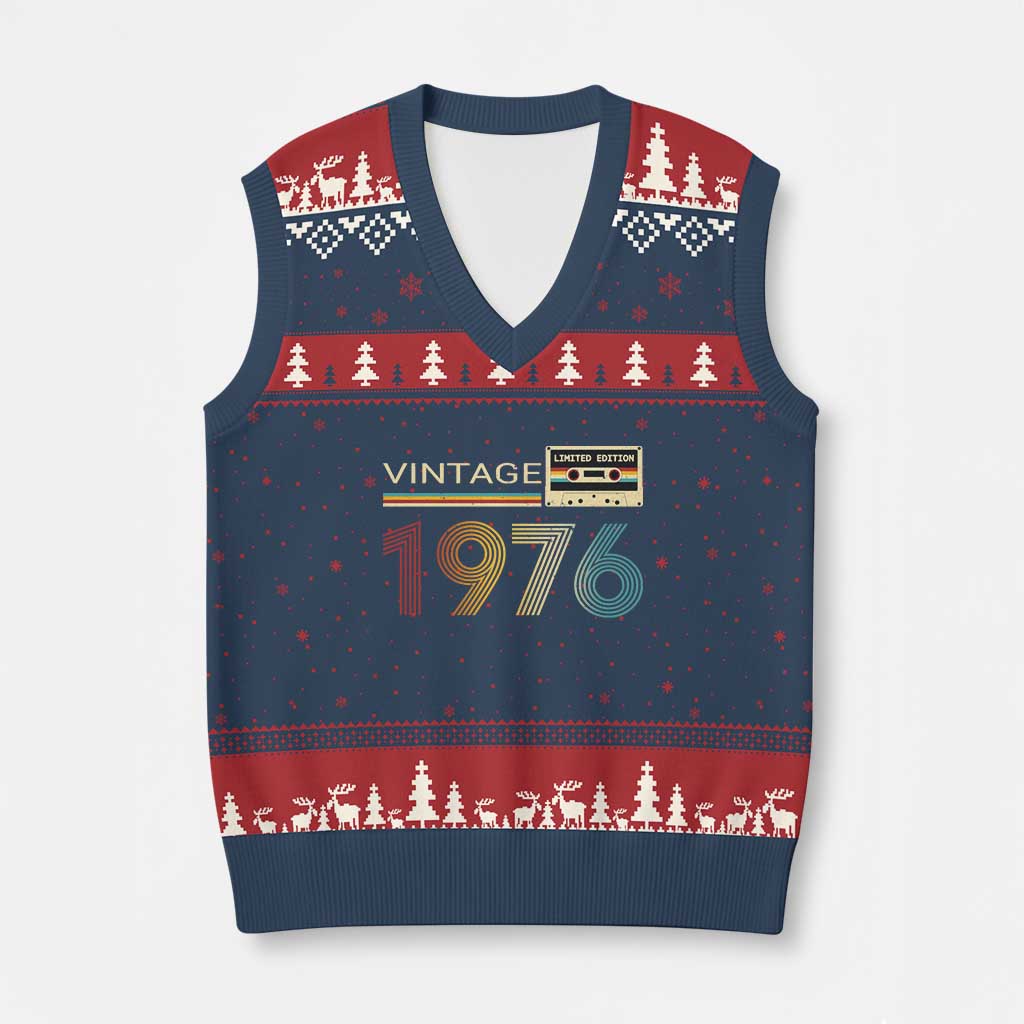 Vintage 1976 Retro Cassette Tape Graphic V-Neck Knit Sweater Vest Awesome Since 1976 Birthday Gift TS02 Navy Red Print Your Wear