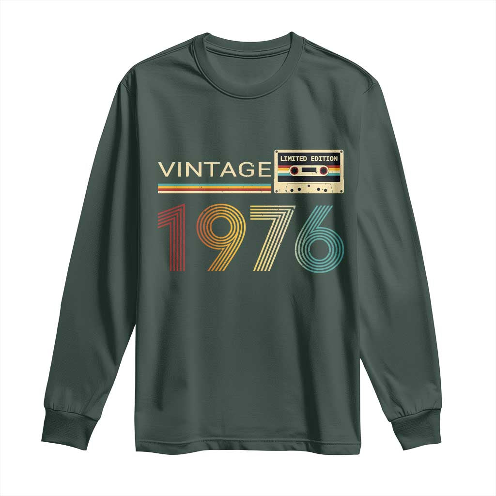 Vintage 1976 Retro Cassette Tape Graphic Long Sleeve Shirt Awesome Since 1976 Birthday Gift TS02 Dark Forest Green Print Your Wear