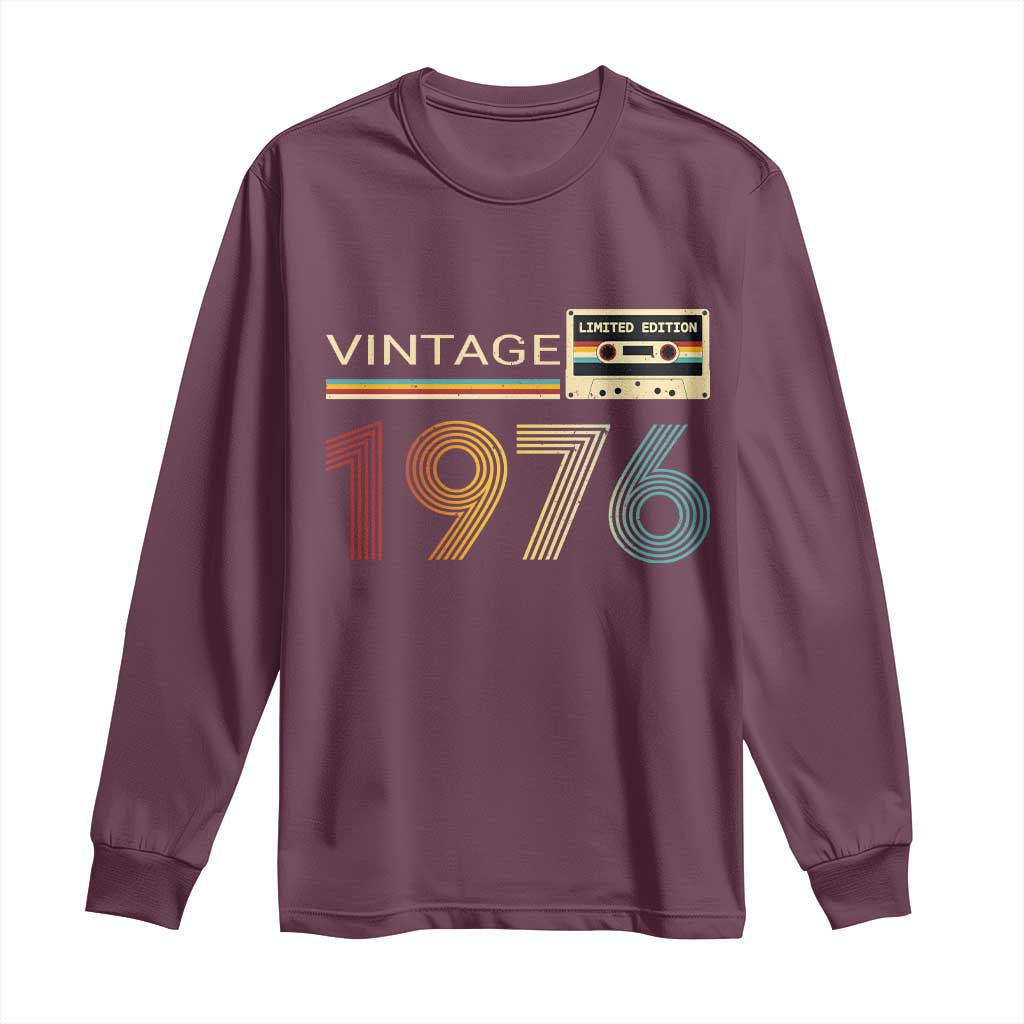 Vintage 1976 Retro Cassette Tape Graphic Long Sleeve Shirt Awesome Since 1976 Birthday Gift TS02 Maroon Print Your Wear