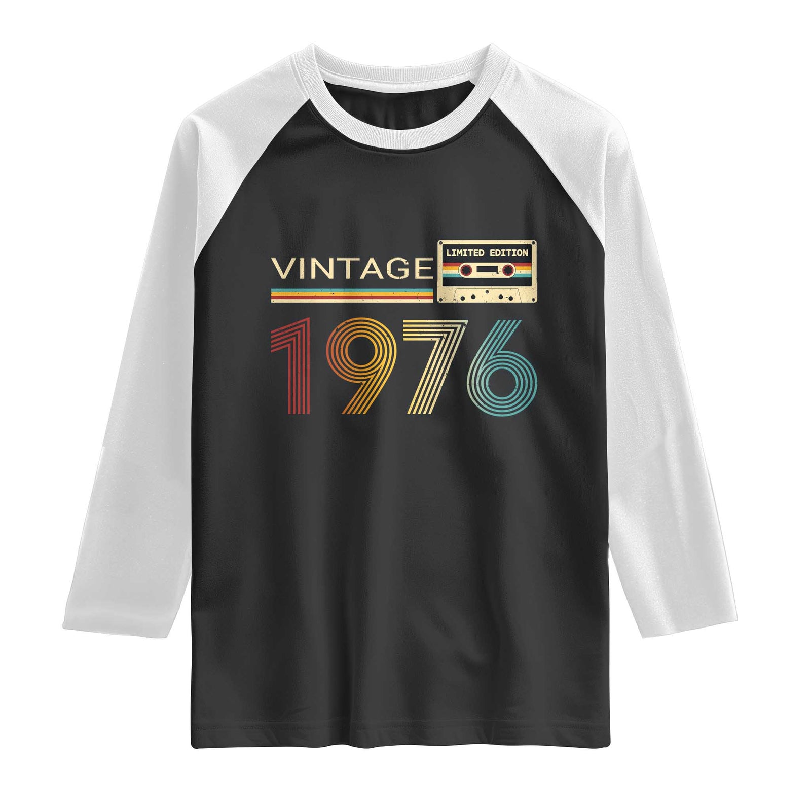 Vintage 1976 Retro Cassette Tape Graphic Raglan Shirt Awesome Since 1976 Birthday Gift TS02 Black White Print Your Wear