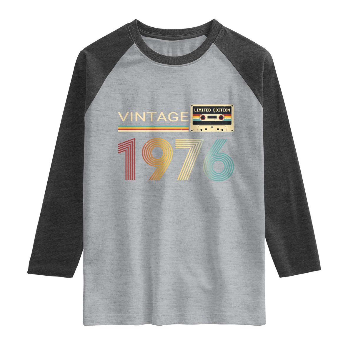 Vintage 1976 Retro Cassette Tape Graphic Raglan Shirt Awesome Since 1976 Birthday Gift TS02 Heather Gray Heather Charcoal Print Your Wear