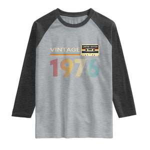 Vintage 1976 Retro Cassette Tape Graphic Raglan Shirt Awesome Since 1976 Birthday Gift TS02 Heather Gray Heather Charcoal Print Your Wear