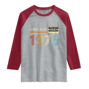 Vintage 1976 Retro Cassette Tape Graphic Raglan Shirt Awesome Since 1976 Birthday Gift TS02 Heather Gray Heather Red Print Your Wear