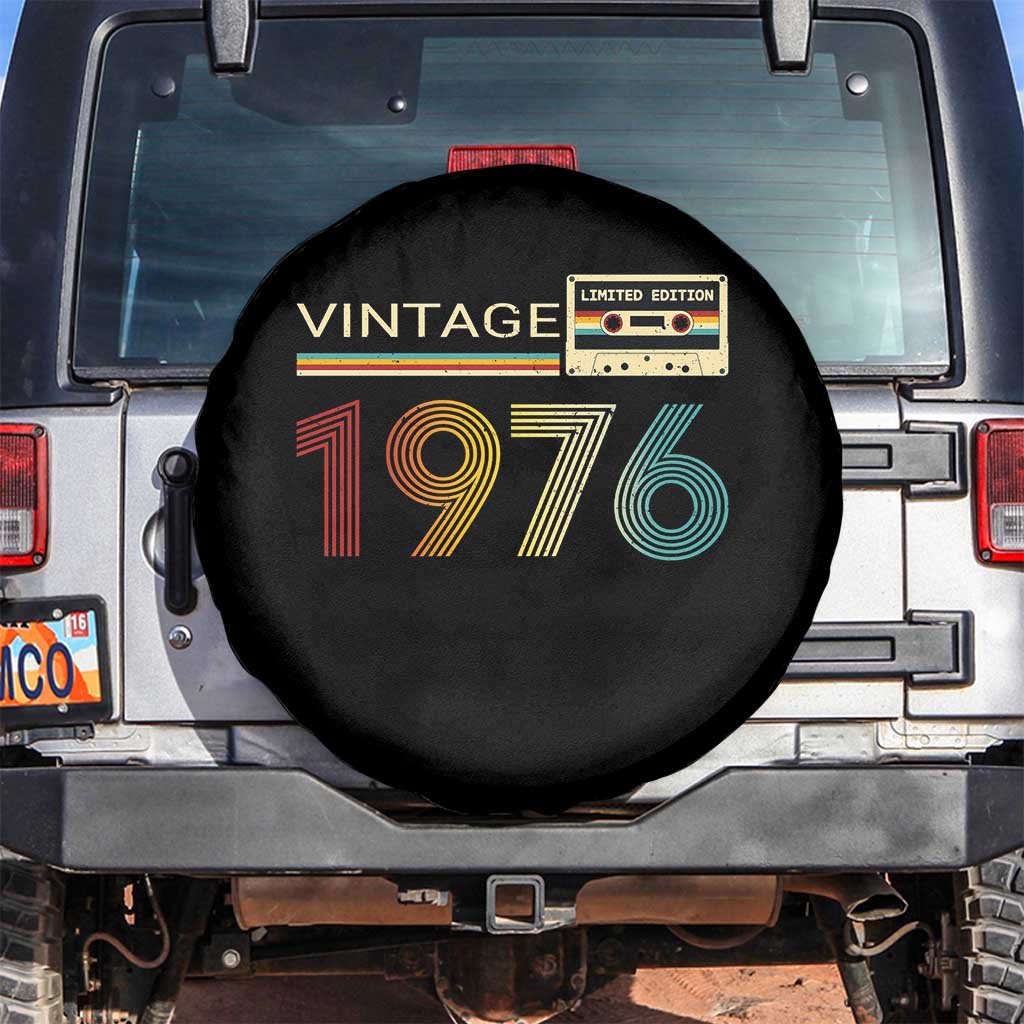 Vintage 1976 Retro Cassette Tape Graphic Spare Tire Cover Awesome Since 1976 Birthday Gift TS02 No hole Black Print Your Wear