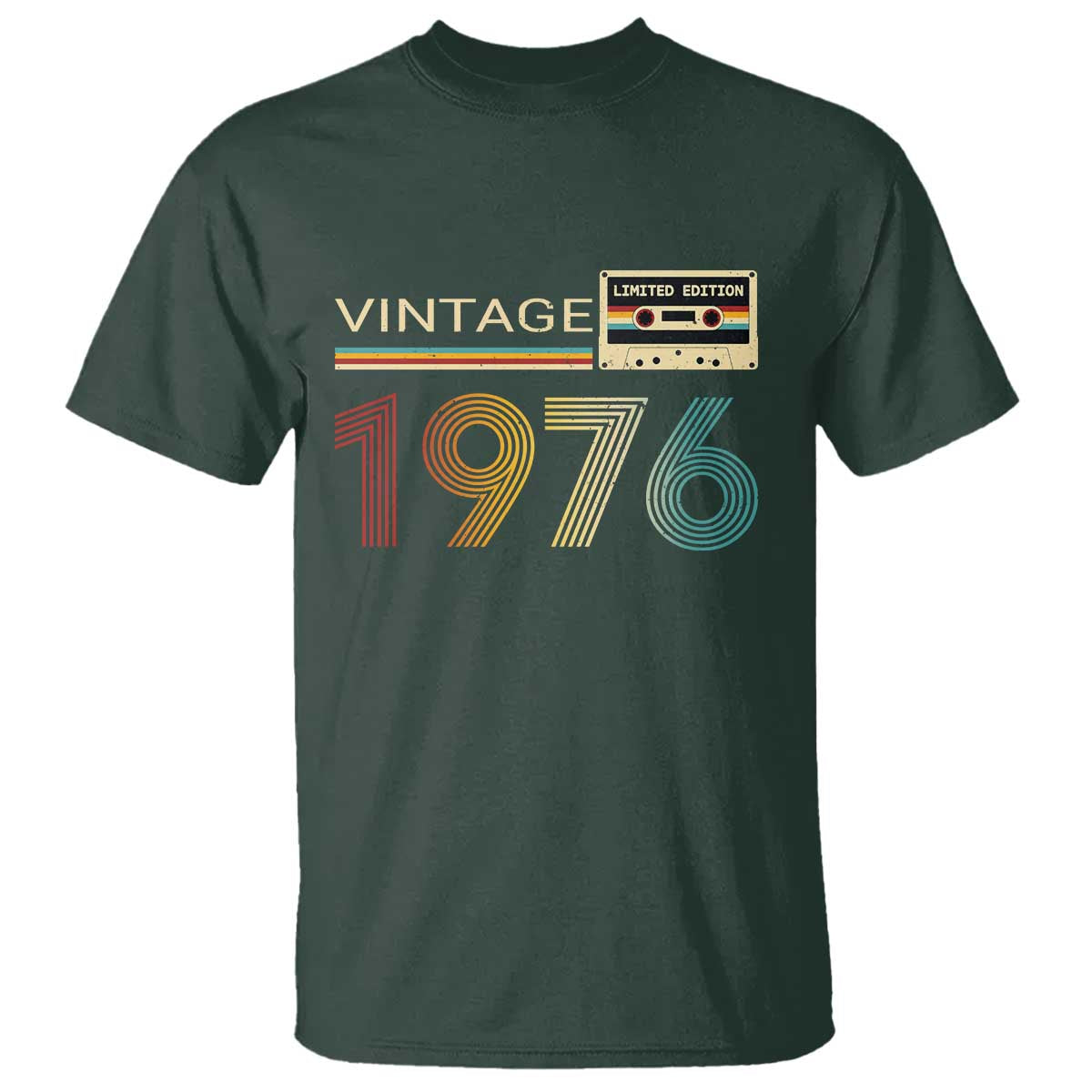 Vintage 1976 Retro Cassette Tape Graphic T Shirt Awesome Since 1976 Birthday Gift TS02 Dark Forest Green Print Your Wear