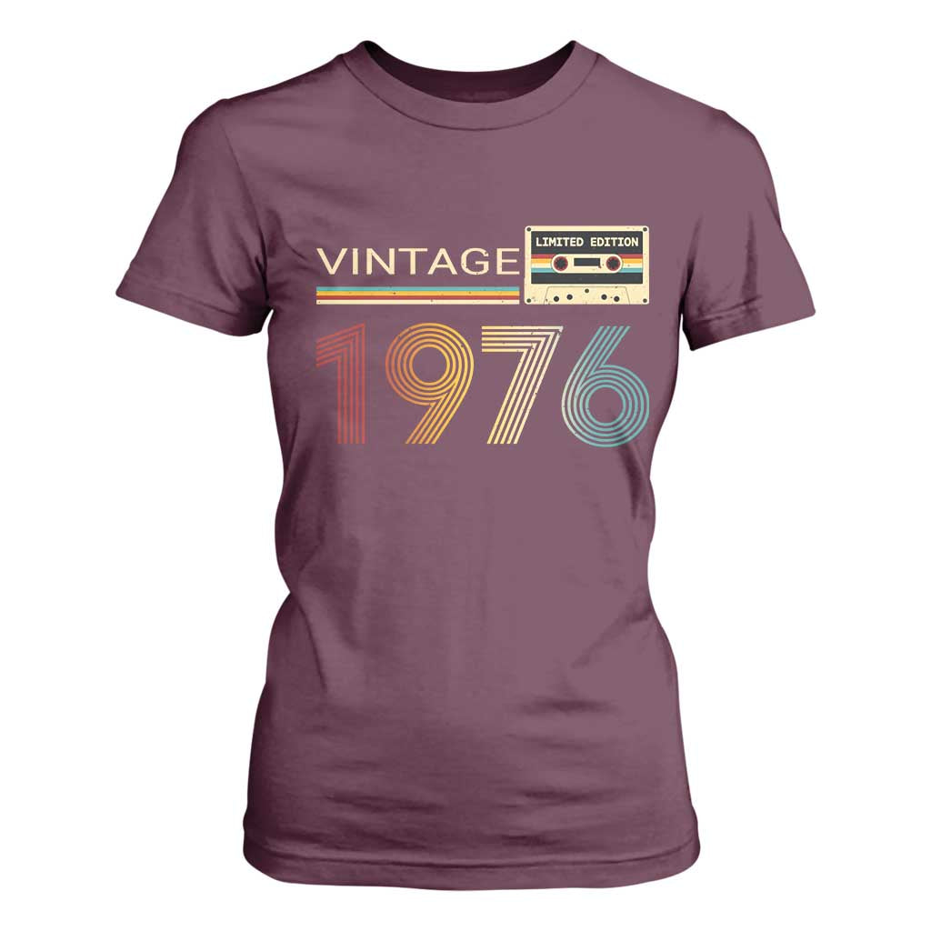 Vintage 1976 Retro Cassette Tape Graphic T Shirt For Women Awesome Since 1976 Birthday Gift TS02 Maroon Print Your Wear