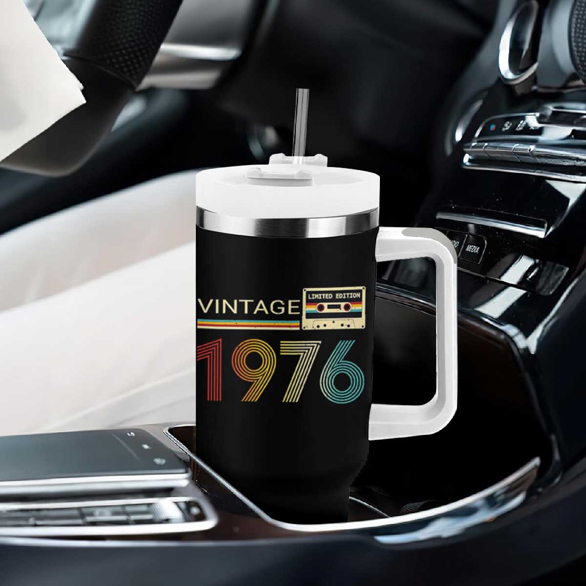 Vintage 1976 Retro Cassette Tape Graphic Tumbler With Handle Awesome Since 1976 Birthday Gift TS02 Print Your Wear
