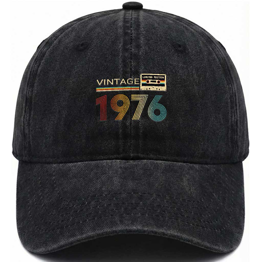 Vintage 1976 Retro Cassette Tape Graphic Washed Cotton Baseball Cap Awesome Since 1976 Birthday Gift