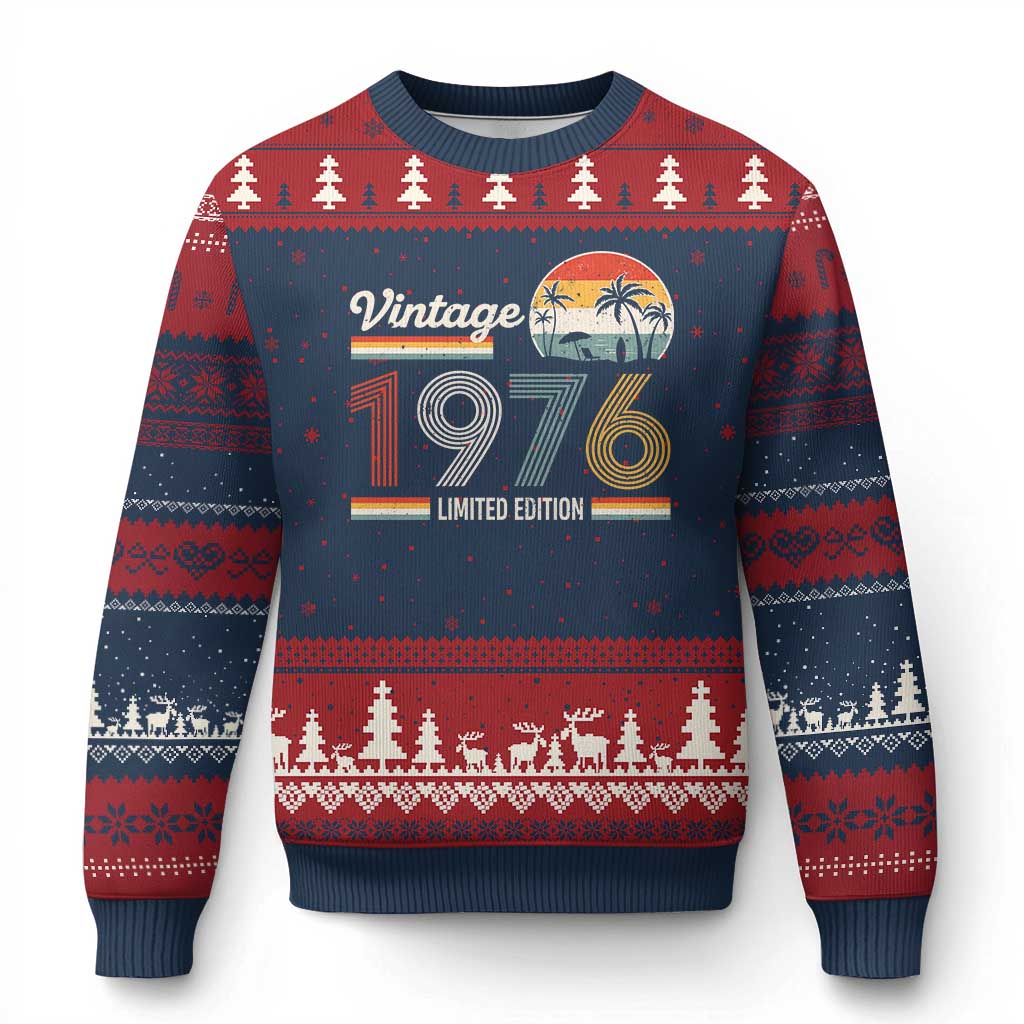 Vintage 1976 Limited Edition Ugly Christmas Sweater Retro Sunset 50th Birthday Graphic TS02 Navy Red Print Your Wear