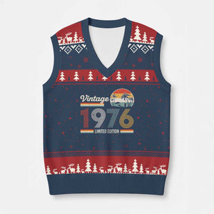 Vintage 1976 Limited Edition V-Neck Knit Sweater Vest Retro Sunset 50th Birthday Graphic TS02 Navy Red Print Your Wear