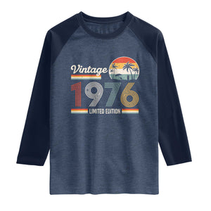 Vintage 1976 Limited Edition Raglan Shirt Retro Sunset 50th Birthday Graphic TS02 Heather Denim Navy Print Your Wear
