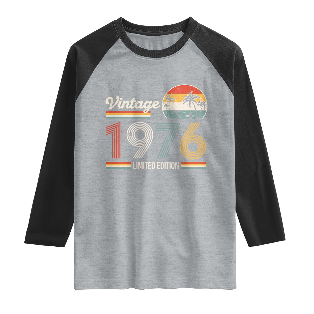 Vintage 1976 Limited Edition Raglan Shirt Retro Sunset 50th Birthday Graphic TS02 Heather Gray Black Print Your Wear
