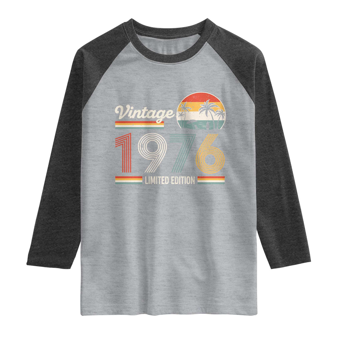 Vintage 1976 Limited Edition Raglan Shirt Retro Sunset 50th Birthday Graphic TS02 Heather Gray Heather Charcoal Print Your Wear