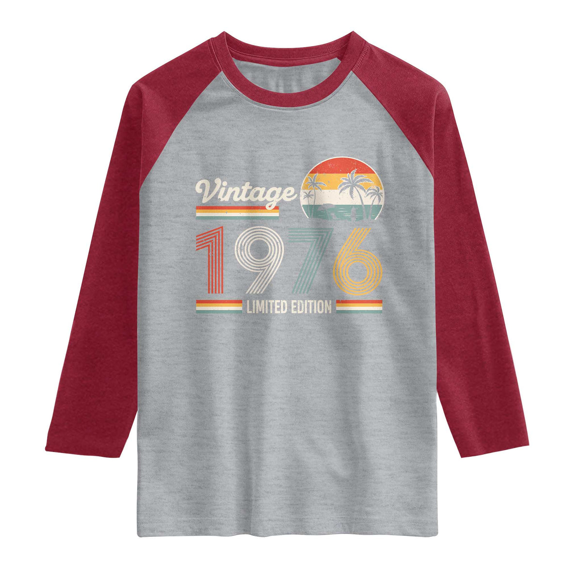 Vintage 1976 Limited Edition Raglan Shirt Retro Sunset 50th Birthday Graphic TS02 Heather Gray Heather Red Print Your Wear
