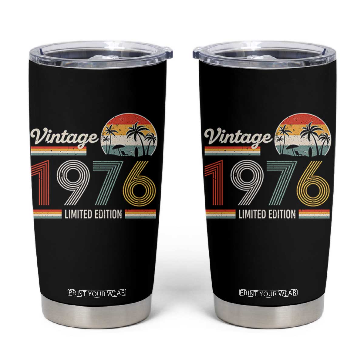 Vintage 1976 Limited Edition Tumbler Cup Retro Sunset 50th Birthday Graphic TS02 Black Print Your Wear