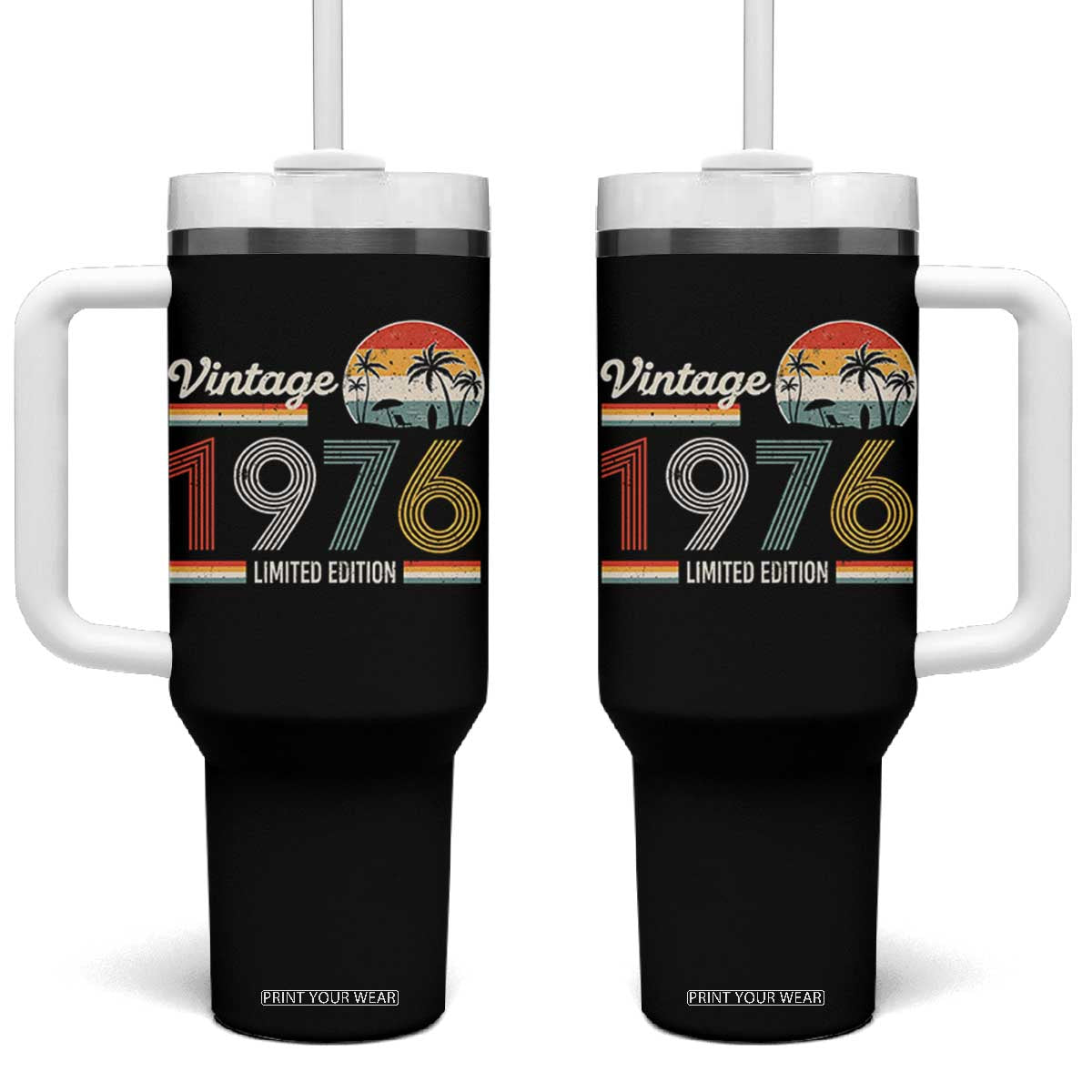 Vintage 1976 Limited Edition Tumbler With Handle Retro Sunset 50th Birthday Graphic TS02 One Size: 40 oz Black Print Your Wear